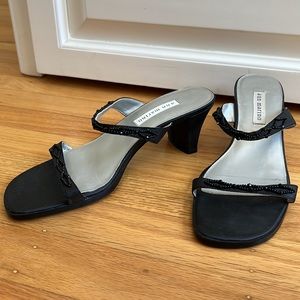 Vintage black sandal heels with beaded double straps Ann Marino
